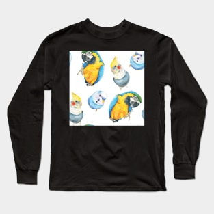 Parrot watercolor pattern - macaw, budgies, cockatiel Long Sleeve T-Shirt